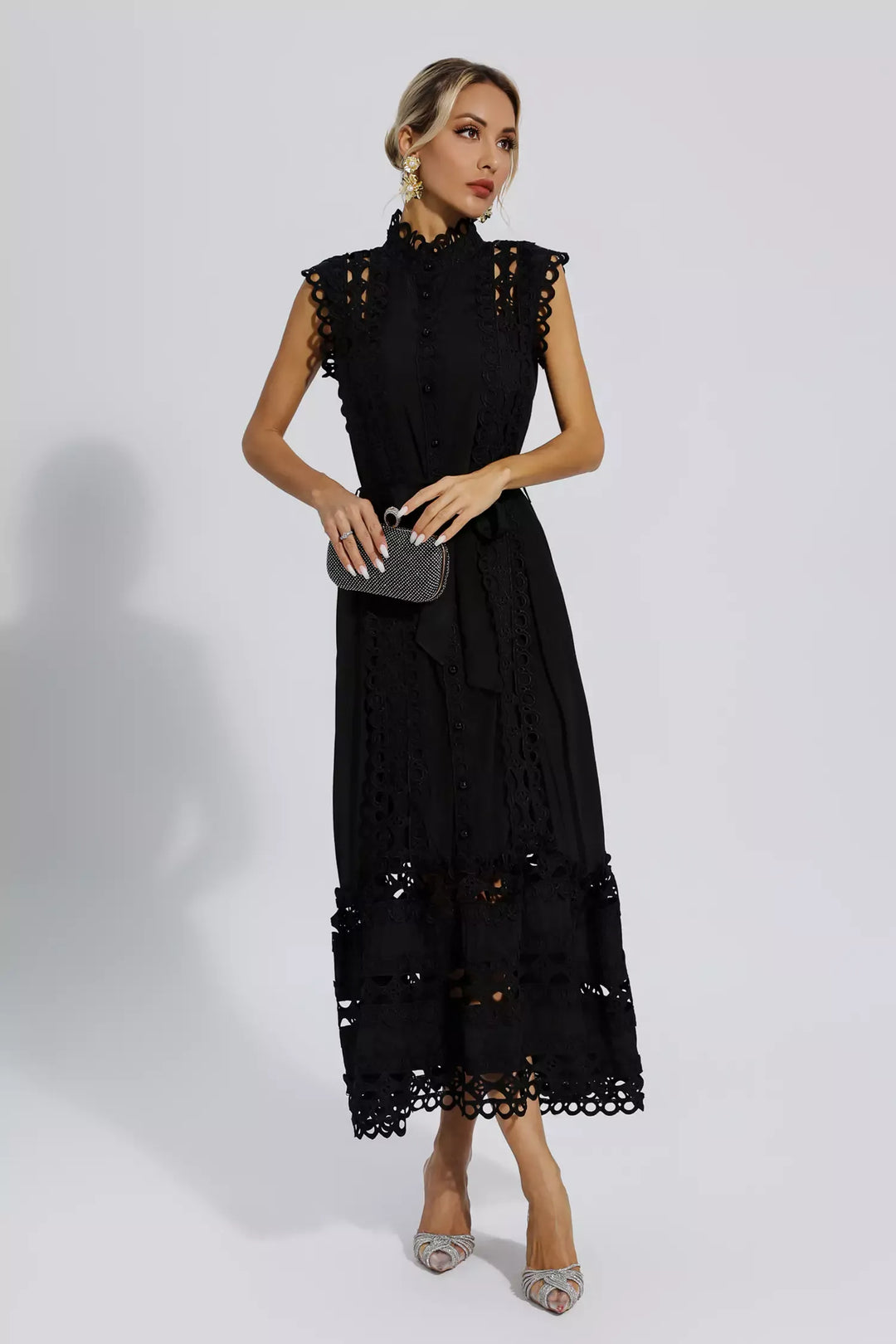 Gabriella™ | Black Sleeveless Hollow Maxi Dress