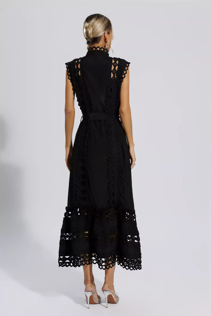 Gabriella™ | Black Sleeveless Hollow Maxi Dress